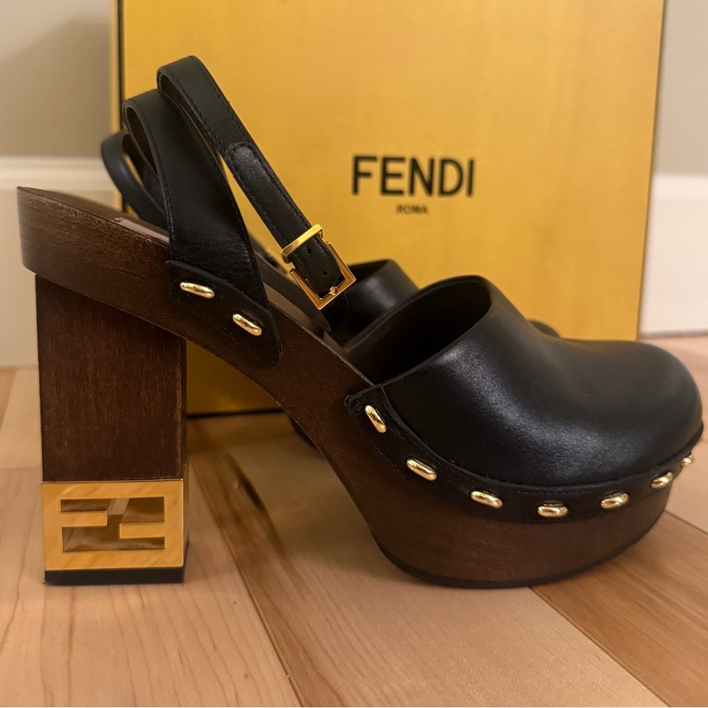 Fendi High Heel Clog Vitello in black Size 38